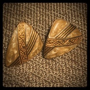 Monet Gold and Cream Enamel Earrings